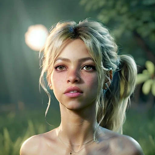 Shakira artist, Realistic image, waist up portrait, perfect eyes, glow, circle iris. concept art, smooth, unreal engine 5, god lights, ray tracing, RTX, lumen lighting, ultra detail, volumetric lighting, 3d, finely drawn, high definition, 4k.