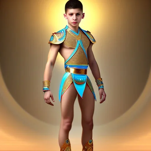 beautiful 12 year old arabic boy with curly hair and light blue eyes dressed in transparent loincloth