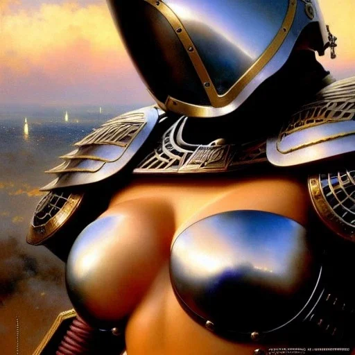 portrait ' Sexy Extra busty Power Girl naked ',ancient metal armor and Helmet ,painting by gaston bussiere, greg rutkowski, yoji shinkawa, yoshitaka amano, tsutomu nihei, donato giancola, tim hildebrandt, oil on canvas, cinematic composition, extreme detail,fit full head inside picture,16k