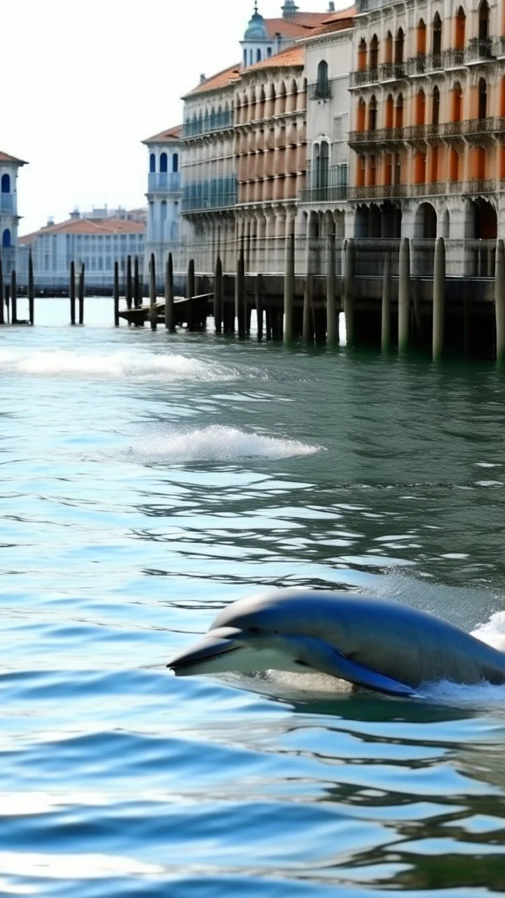 Dolphin in the city of Venice water