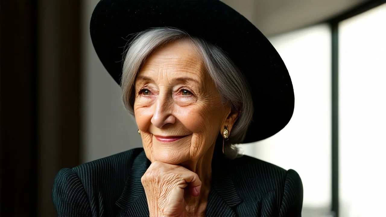 Thoughtful calm happy 92-year-old jewish elderly lady, engaging, confident, peaceful, aware, intelligent, cheeky, showing her head and upper body, perfect eyes, perfect anatomy, exquisite composition, beautiful detailed intricate detailed octane render, 8k artistic photography, photorealistic, soft natural volumetric cinematic perfect light, chiaroscuro, award-winning photograph, masterpiece, raphael, caravaggio, bouguereau