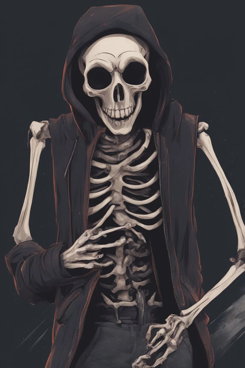 8k animation image of an attractive skeleton boy, dressed in trendy hoody, in the style of tim burton