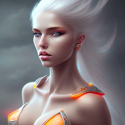 fantasy setting, woman, orange-and-white hair