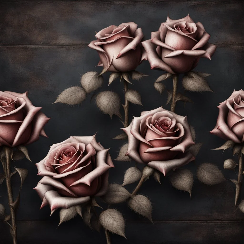 Hyper Realistic roses with spikes on a dark rustic background