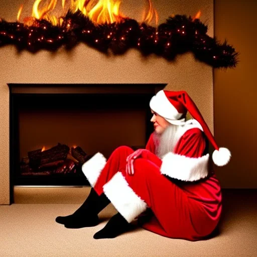 sultry, slender Ms. Claus, lonesome sitting at the fireplace