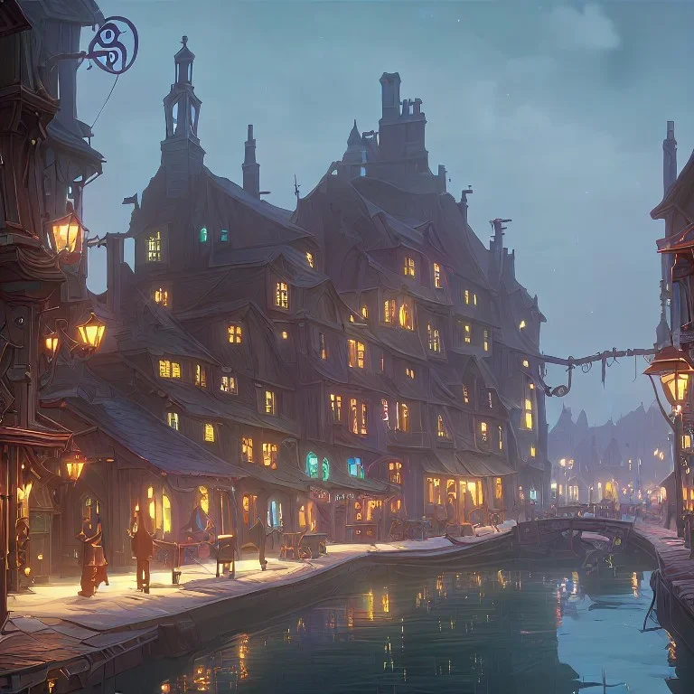 Α magical canal town for warlocks and witches with Christmas tree