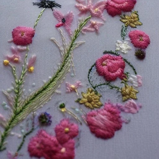 delicate embroidery and beadwork of flowers on tulle, couture, beautiful composition, aesthetic layout, wildflowers, watercolor