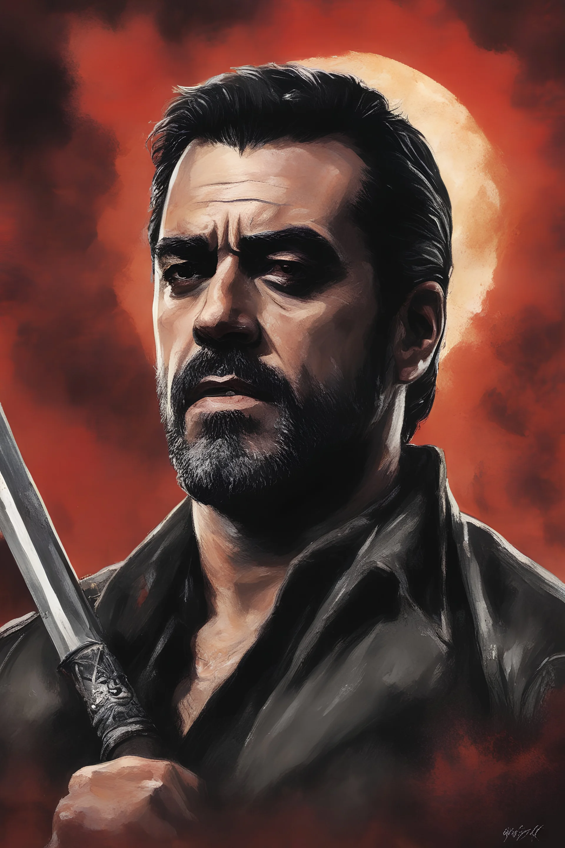 Movie Poster - Jeffrey Dean Morgan as "Negan" - The Walking Dead - in the art style of Frank Frazetta