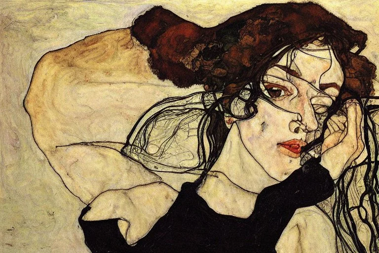 hippie girl smoke by Egon Schiele