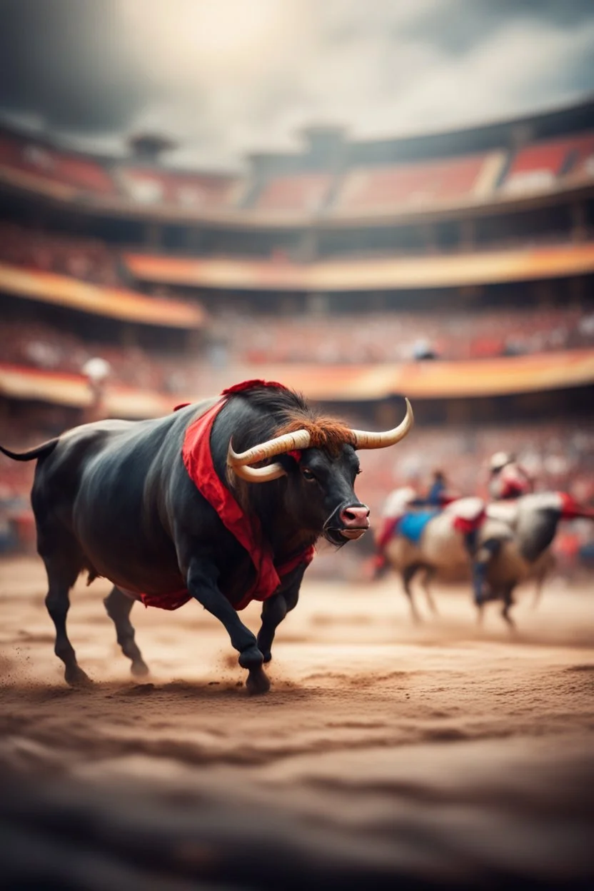 bullfight stormy exceptionalism on the brink of chasm, prize winning oil painting,bokeh like f/0.8, tilt-shift lens 8k, high detail, smooth render, down-light, unreal engine