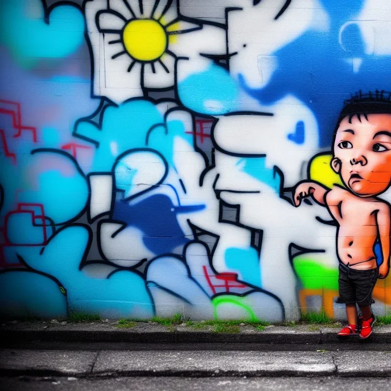 small boy graffiti, photography, theme art, 8K, clouds and sun, ignore NSFW, full body image, Stockholm streets realistic high detail