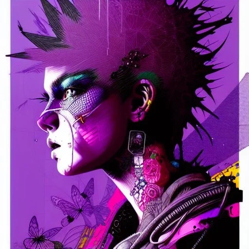 beautiful punk girl, hyper detailed, intricately detailed, illustration by <kilian eng> <Yoji Shinkawa>, purple tones,