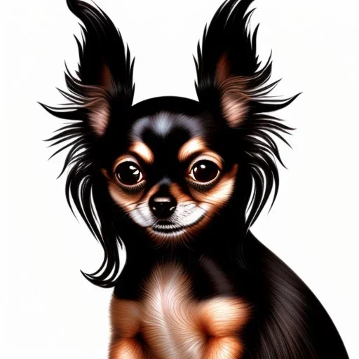 long hair black chihuaha, papilion, brown