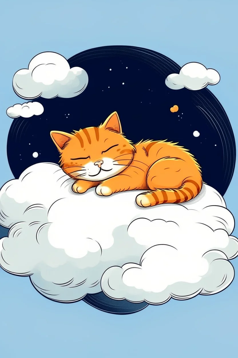 orange cat with stripes in heaven sleeping on a cloud