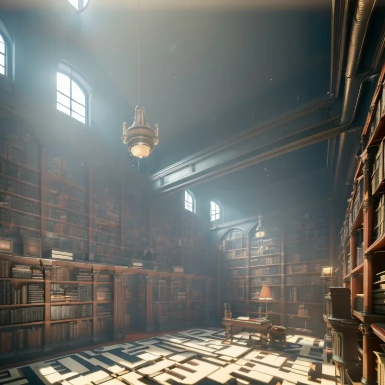 inside of a cybernetic gothic library museum , dystopic, millions of books, labyrintic architecture, orange color scheme, high key lighting, volumetric light high details with white stripes and feathers unreal 5, octane render, cinema4d, dynamic lighting, dramatic lighting, 4k, redshift render, highly detailed, hyper realistic, sunset, Stephan Eicher