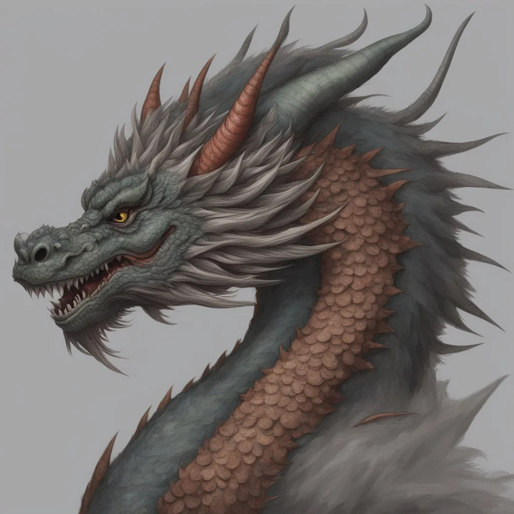 an asian dragon with fur, spikes along spine