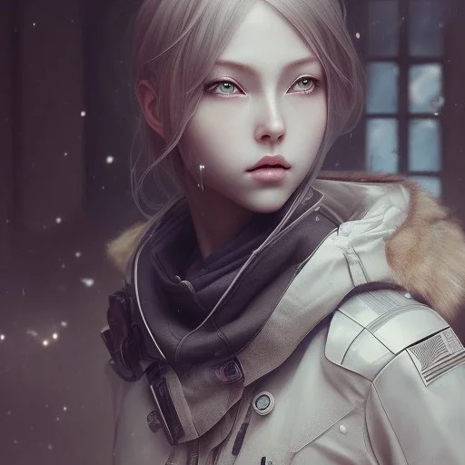 realistic female anime character, water color painting, in style of "left alive", perfect composition, beautiful detailed, intricate, insanely detailed, octane render, trending on artstation, 8 k, artistic photography, photorealistic concept art, soft ,natural, volumetric cinematic, perfect light, chiaroscuro, award-winning photograph, masterpiece, oil on canvas, raphael, caravaggio, greg rutkowski, beeple, beksinski, giger