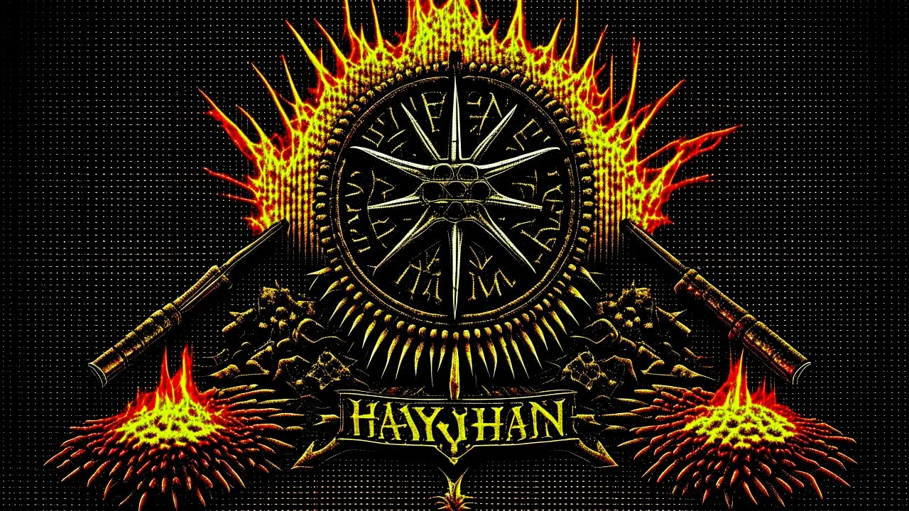 Heavy metal history, 4k full detail, realistic, émission radio logo hardrock pentagram firestarter tribute to Black sabbath flammes en fond