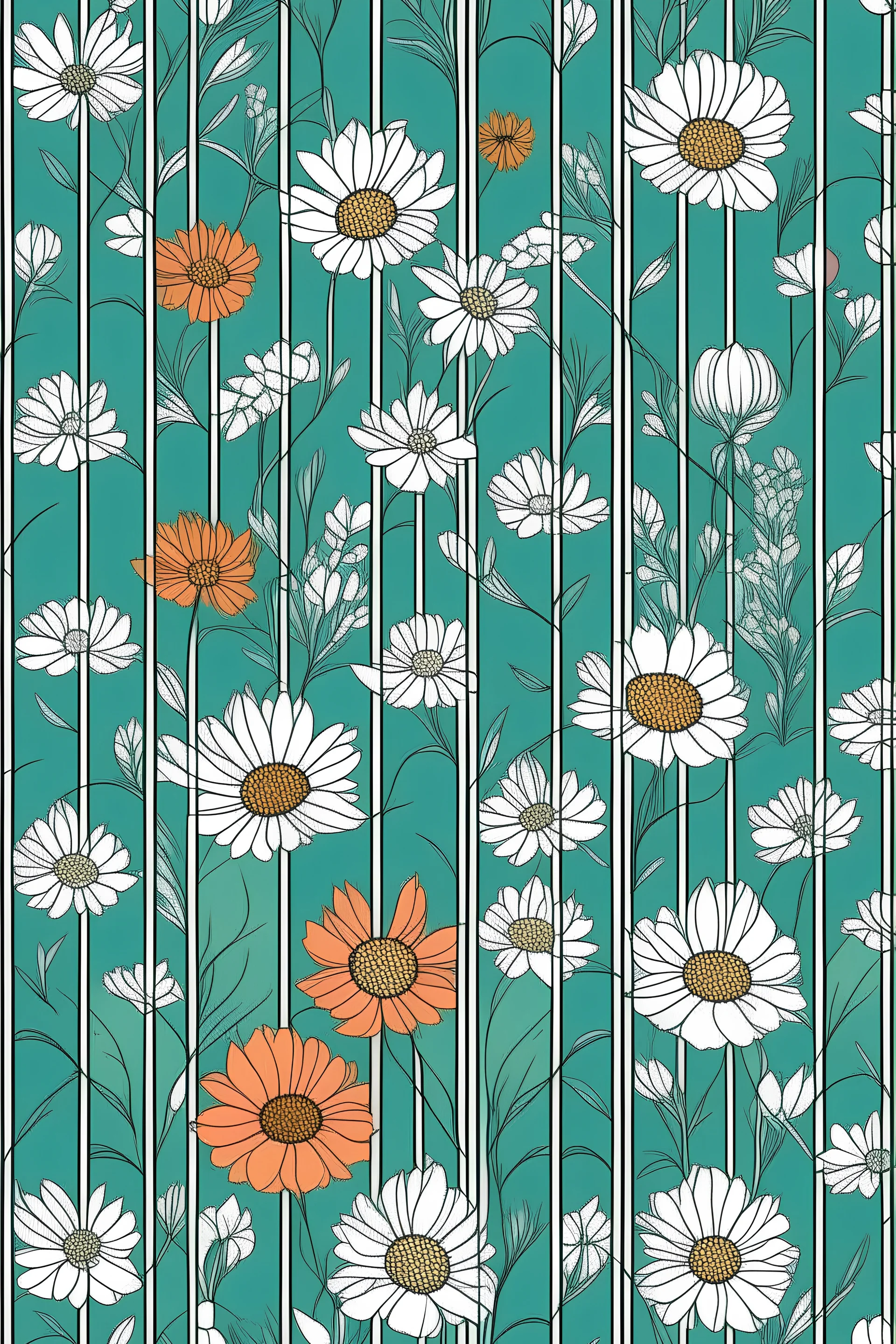 wild flowers retro grid