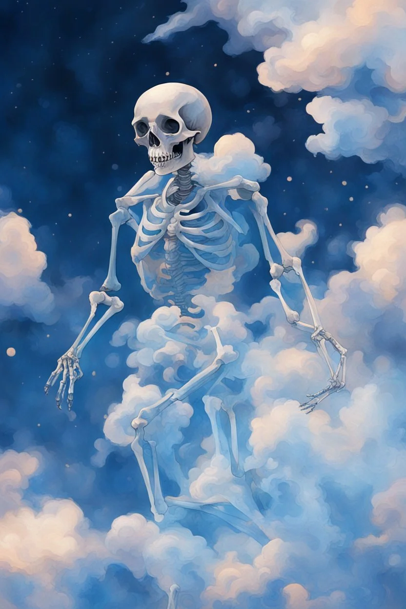 A graceful skeleton demigod floating through a ...