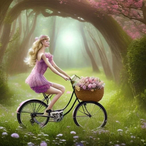 10 fairies riding bikes, beautiful, hyperrealism, masterpiece, expert, cinematic lighting, sharp focus, 8K, pastel, macro lens, woman, detailed, flower