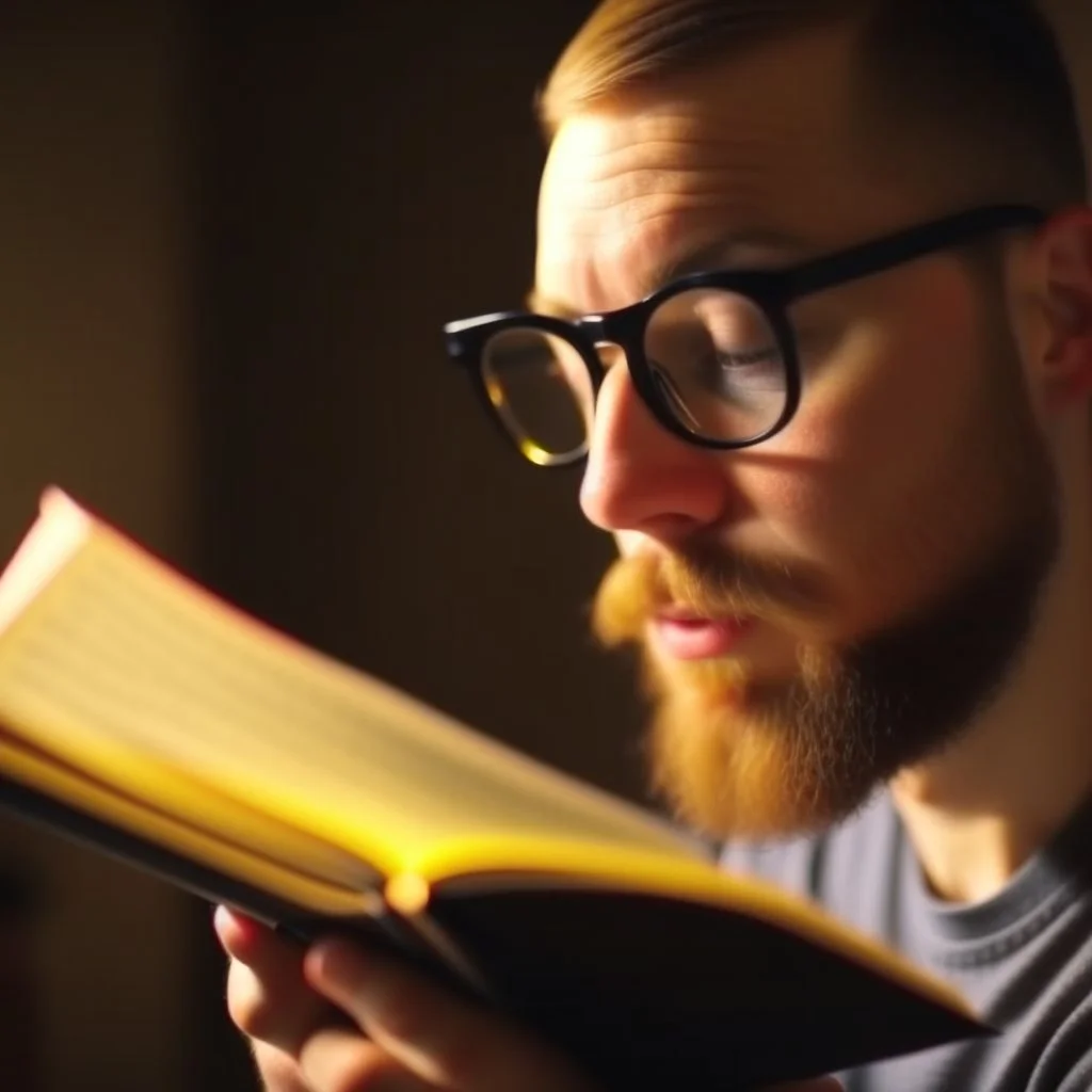 A picture of a person reading a remarkable book on self-development, with a focus on working on self-improvement and acquiring new knowledge, 4K