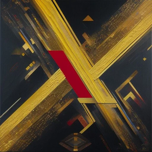 abstract highly detailed in impasto paint on black canvas with gold painted in the style of malevich and mondrian