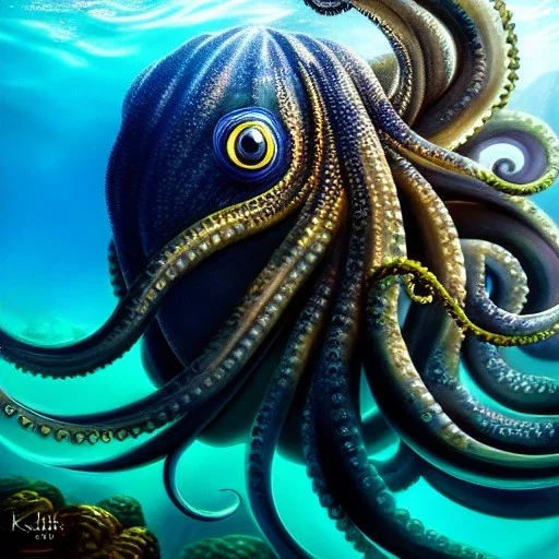 ultra detailed fullbody portrait of Kraken underwater, extremely detailed digital painting, intrincate, extremely detailed face,crystal clear Big eyes, in the style of rafael sanzio, mystical colors , perfectly centered image, perfect composition, rim light, beautiful lighting, 8k, stunning scene, raytracing