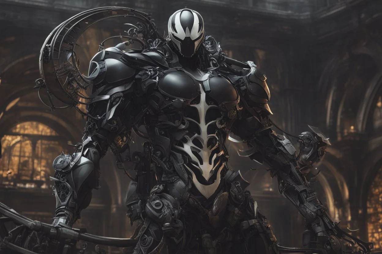 Venom machine in nier automata artstyle, halloween them, , close picture, fantasy world, intricate details, highly detailed, high details, detailed portrait, masterpiece,ultra detailed, ultra quality