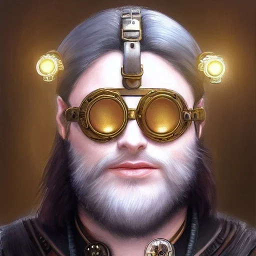 a _ fantasy _ style _ portrait _ painting _ of beautiful white male dwarf black hair short head smirk round face steampunk goggles rpg dnd oil _ painting _ unreal _ 5 _ daz. _ rpg _ portrait _ extremely _ detailed _ artgerm _ greg _ rutkowski _ greg