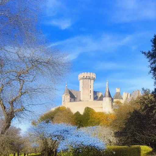 château d'Amboise soleil ciel bleu parc fleuri arbres