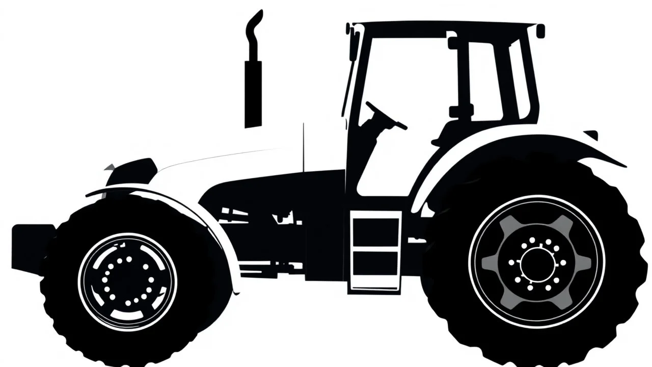 side profile silhouette of a modern tractor, vector on white background