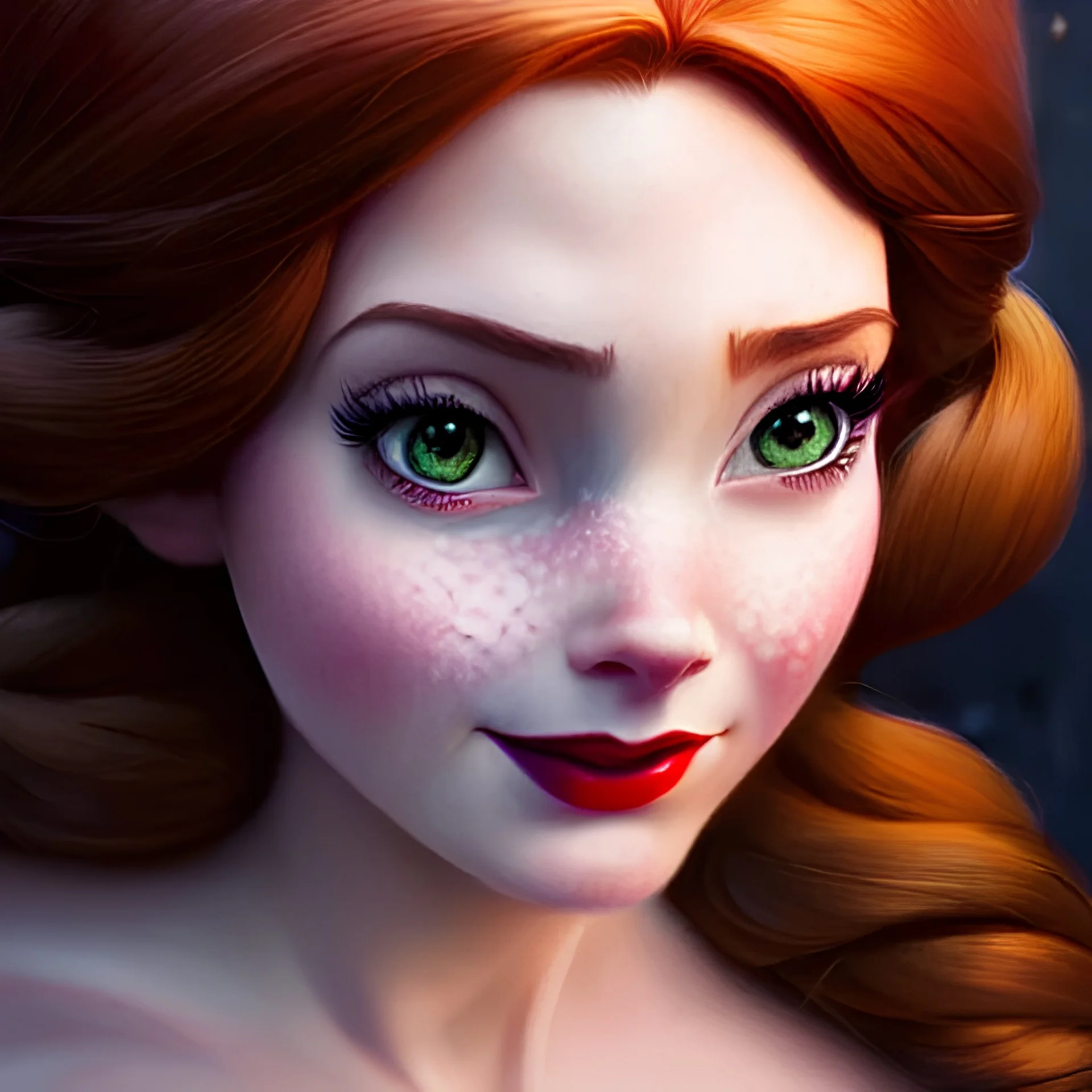 centered, Realist, hyper detailed, head and shoulders portrait, stunningly pinup as princess anna from disney, daylight, artgerm,Greg rutkowski,alphonse mucha