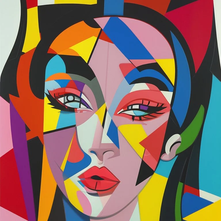 a painting of a woman with a colorful face, a cubist painting by Romero Britto, featured on pixiv, cubism, picasso, cubism, fauvism