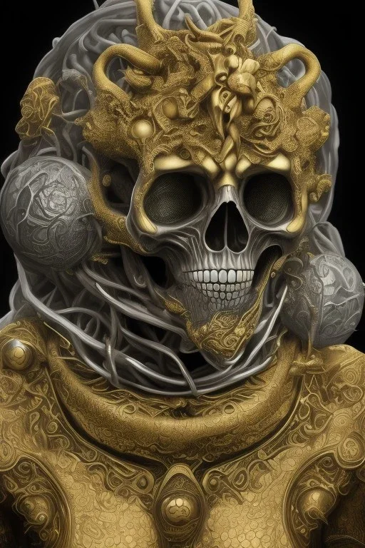 black male African alien, cracks in the voodoo head, wicked, Asian eyes, crown, blood, 8k, finely detailed, photo realistic, Boris Vallejo style turquoise skull head gold dragon space alien rain skeleton gold tooth silver helmet silver space suit spaceships