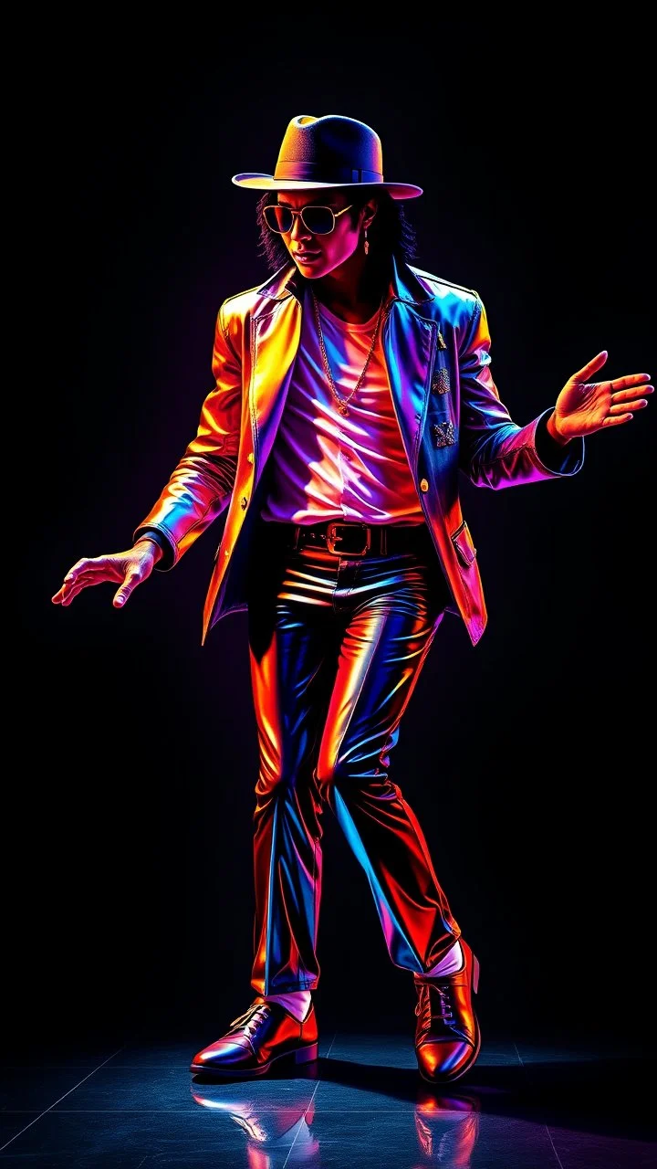 WPAP Pop art style Accurate Michael Jackson on dancing outside emboss 3d shiny cubis mirrors glass minimalist Neo Surrealisme Unique surrealistic artwork brutal multicolor neon colors,find details,UHD neons,black background