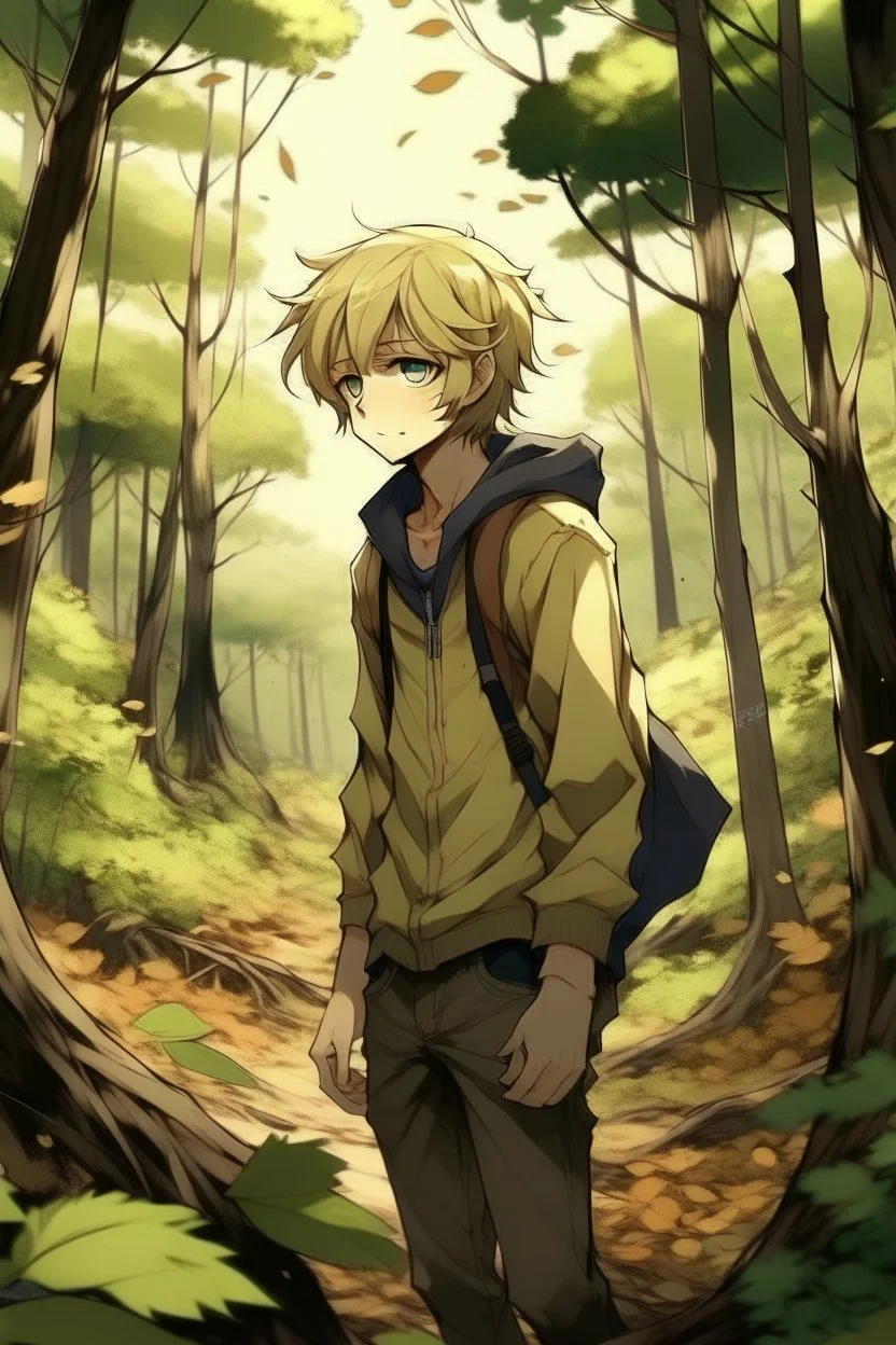 Dirty Blonde Anime Boy in the woods