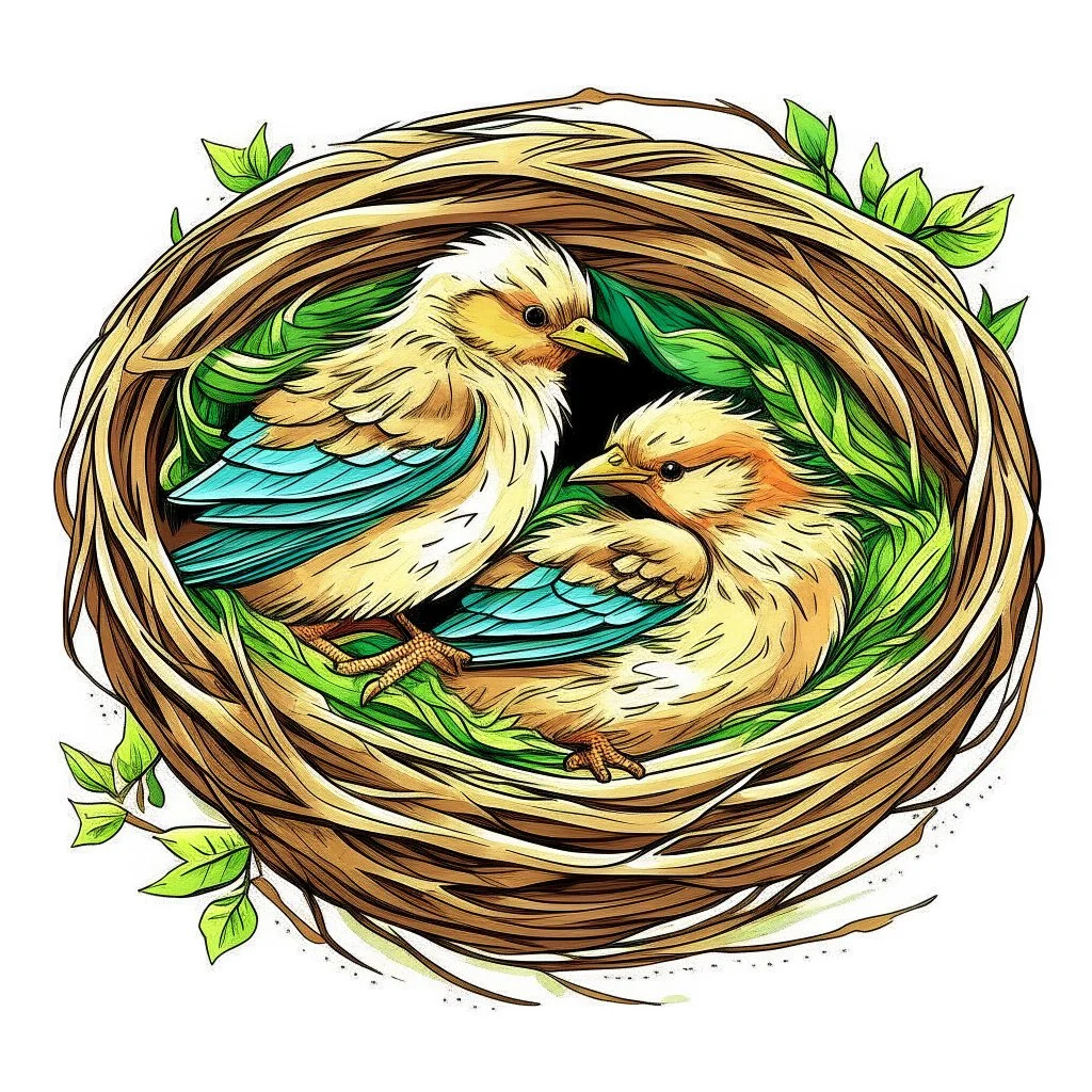 little birds sleeping in nest clipart