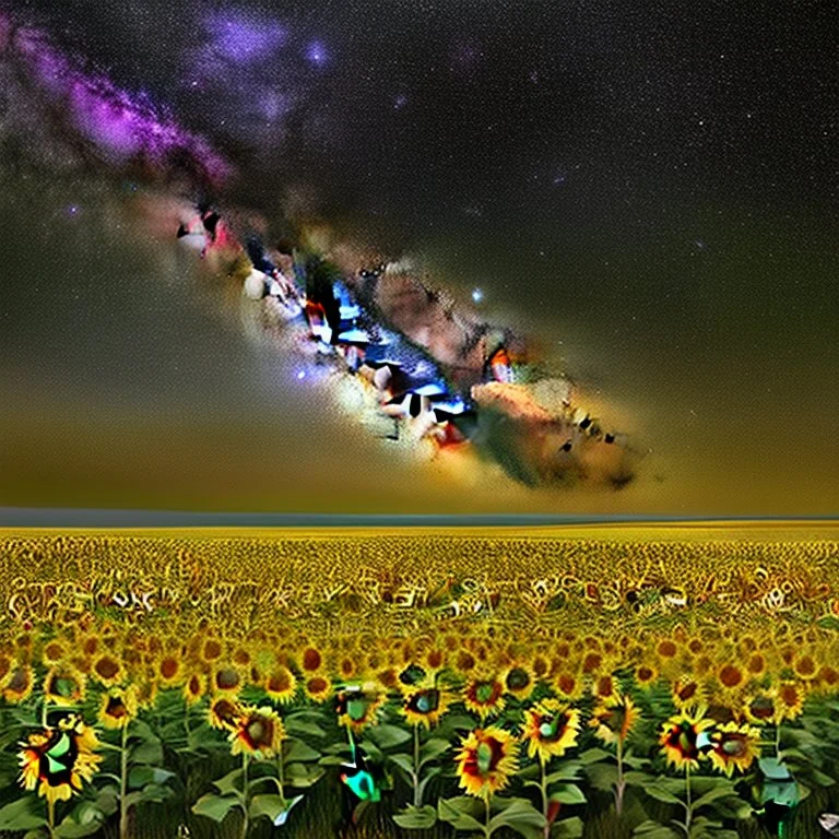 above a field of sunflowers the Milky Way curves in a summer sky digital art