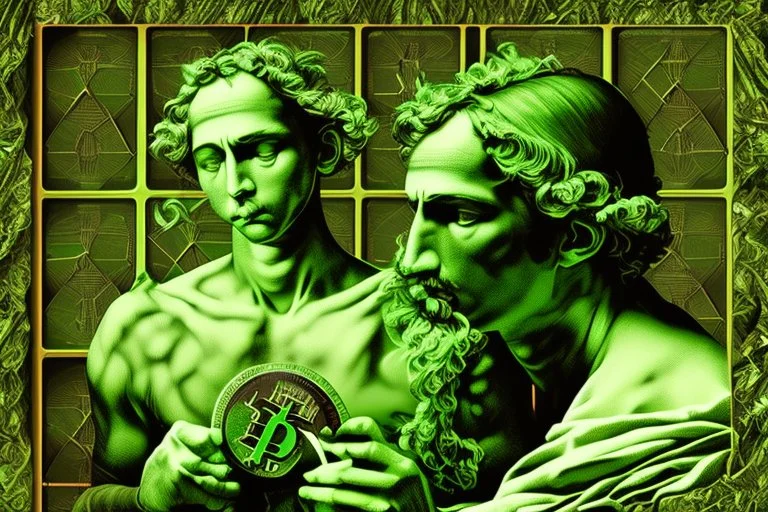 crypto mining in green filter by Caravaggio