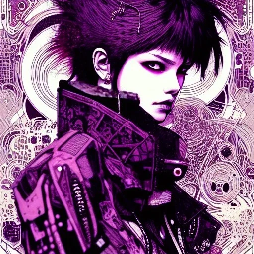 beautiful punk girl, hyper detailed, intricately detailed, illustration by <kilian eng> <Yoji Shinkawa>, purple tones,