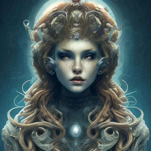 dark, medusa, deep color, underworld, menacing, high quality, high detail, portrait