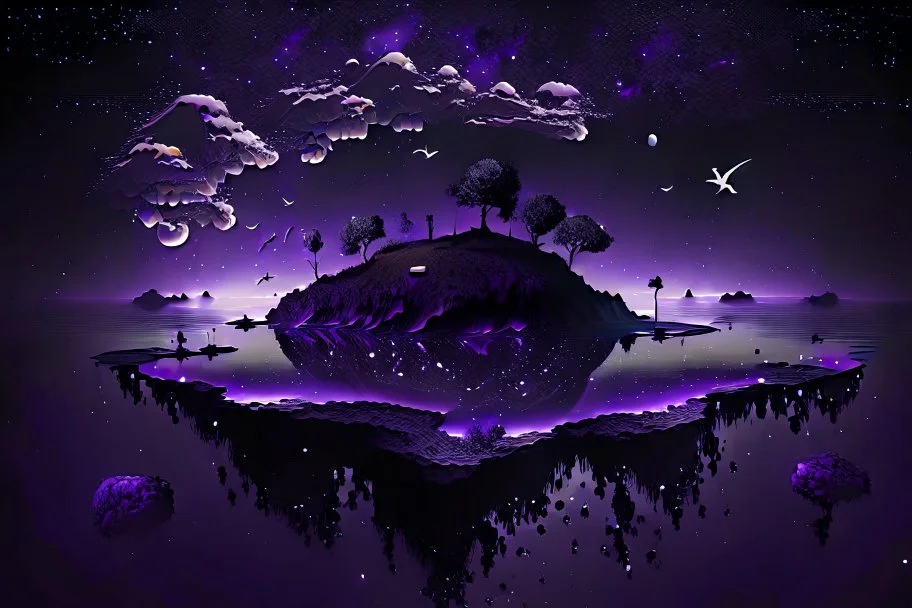 Floating Islands, Dark Purple and Black Night Sky, Stars, Space, Numerious Islands, Dead Soil