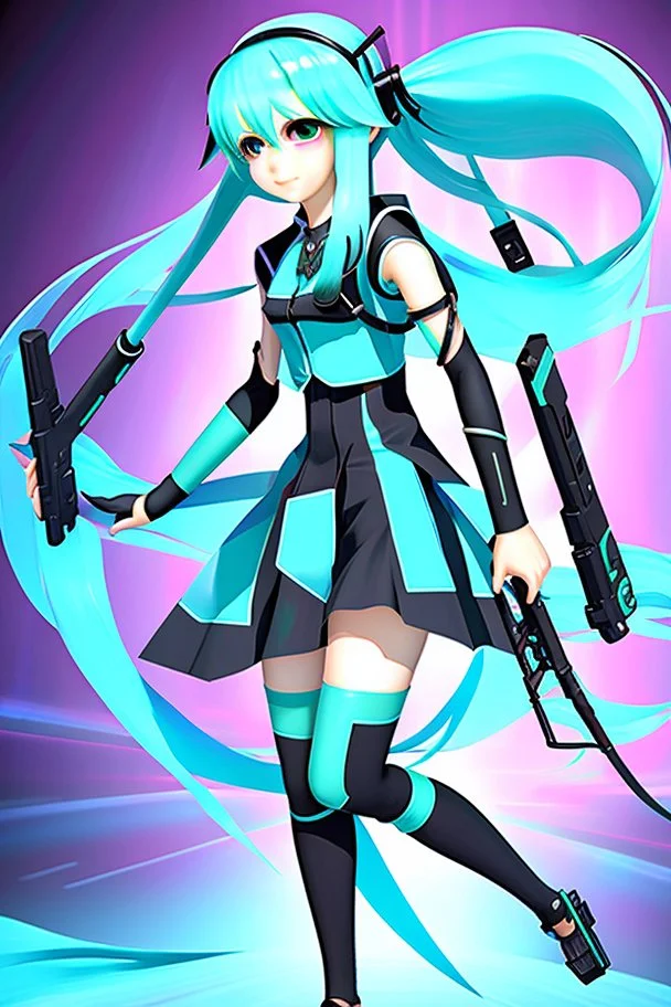 hatsune miku with big weapons