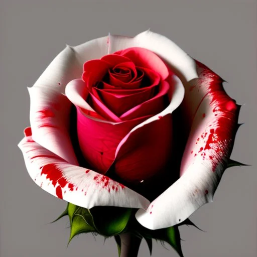 A white rose bleeding red blood from its stem