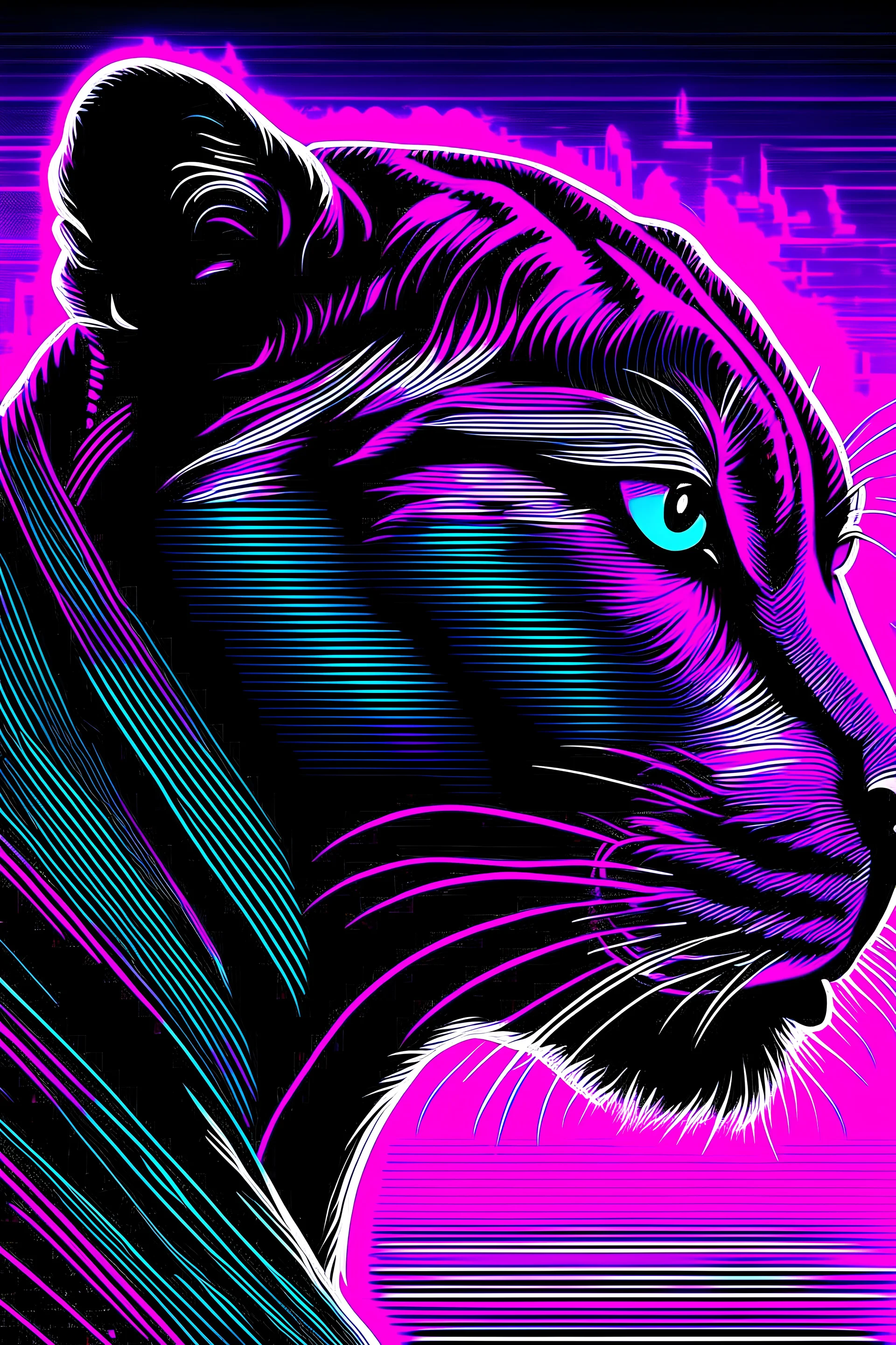 Synthwave panther in monochrome