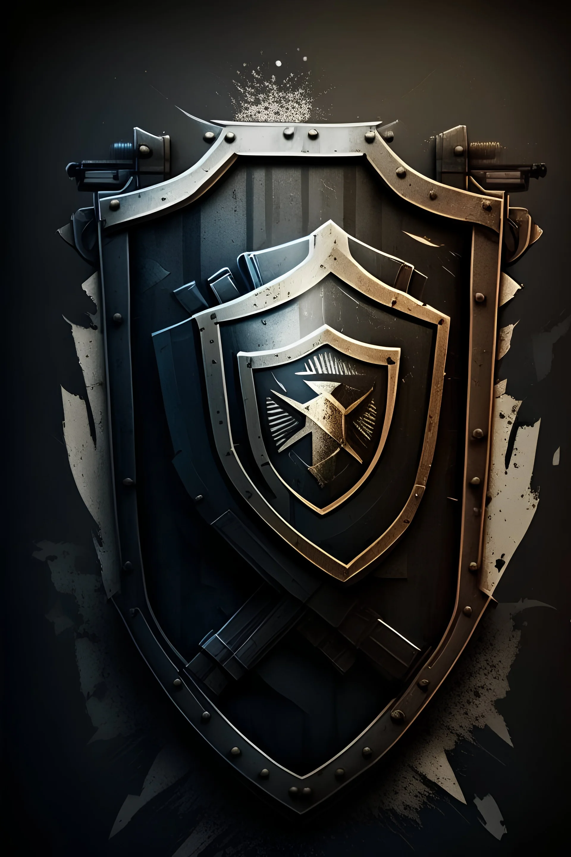 riot shield and gun symbol banner