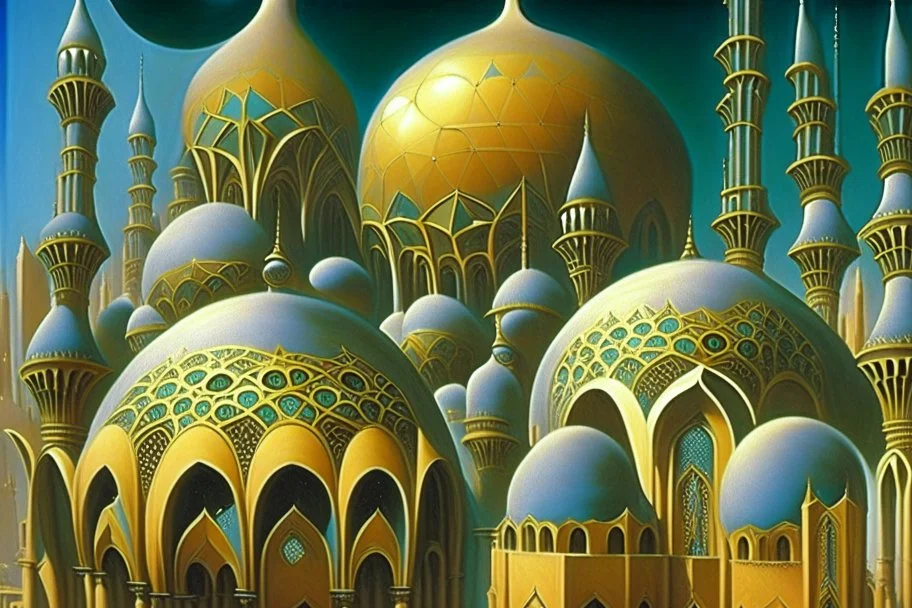 A fractal frame surreal city with arches and domes by artist "Vladimir Kush"