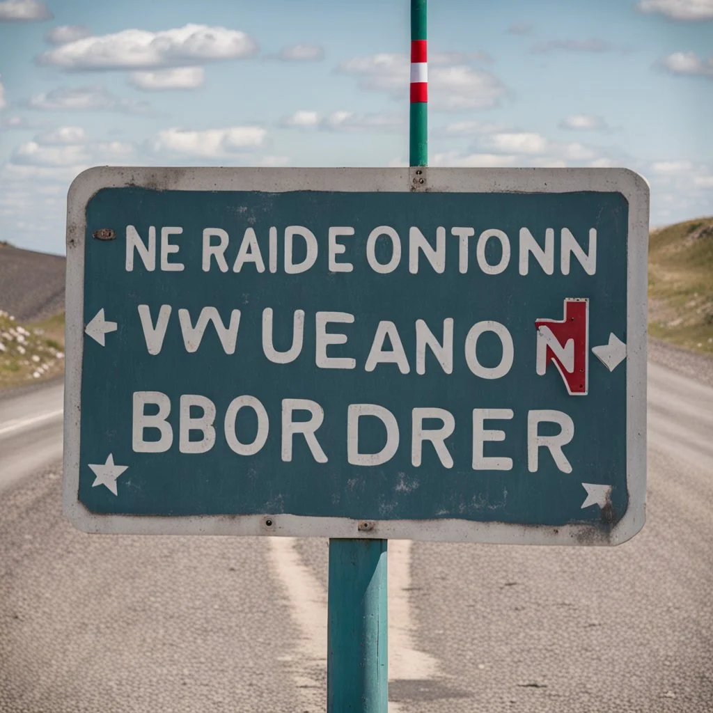 A road sign at the border between two nations