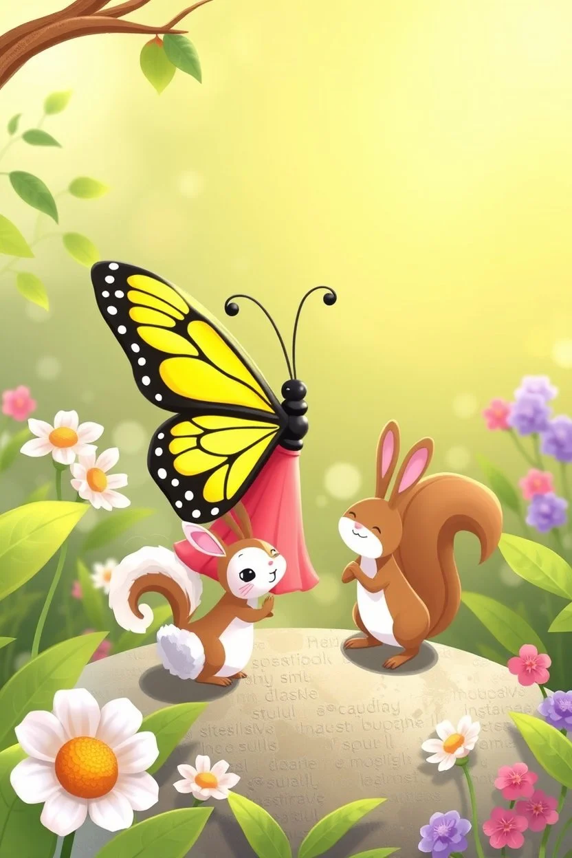 It was a sunny morning in the garden. Lily the butterfly flapped her wings with excitement. "Let's go on an adventure!" she said to her friends, Max the bunny and Sam the squirrel.